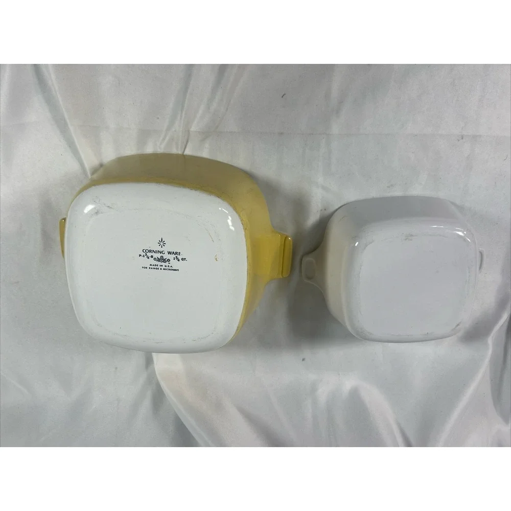 Corning Ware Harvest Gold Yellow & White Casserole No Lids Vintage